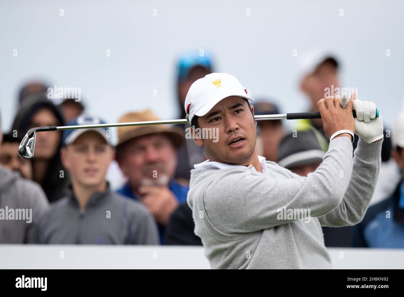 Hideki Matsuyama of Japan tees off during The Presidents Cup practice round  Credit: Speed Media/Alamy Live News Stock Photo