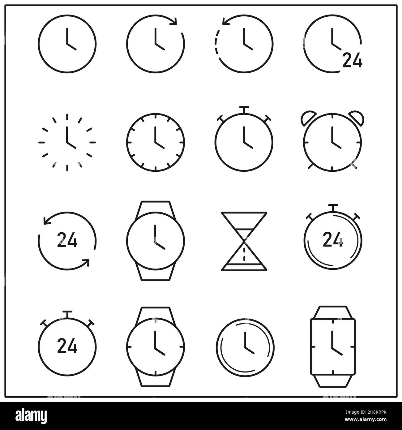 Time and clock icon set, flat design, thin line style Stock Vector ...