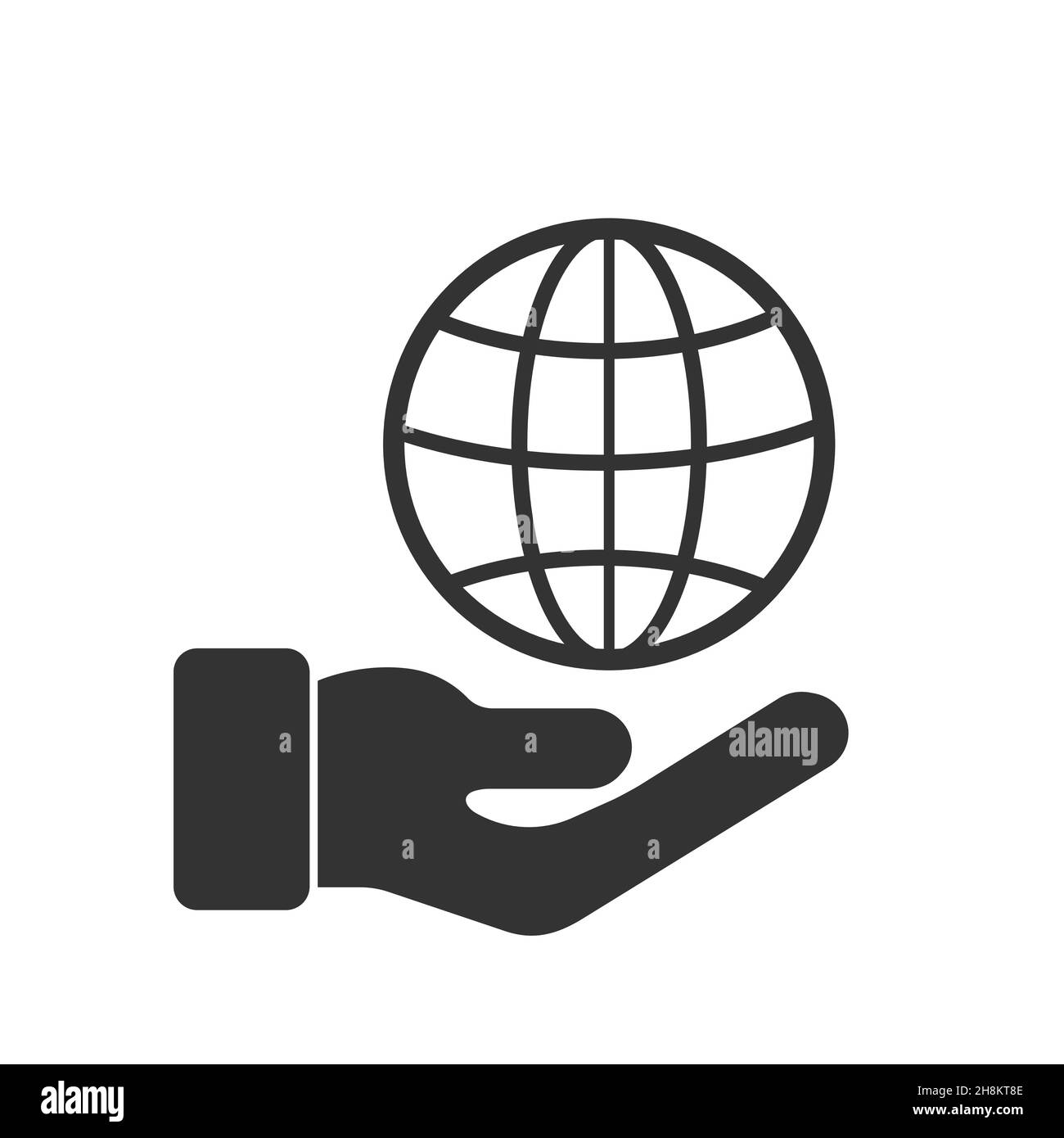 Globe on the palm vector icon isolated on white background. Stock Vector