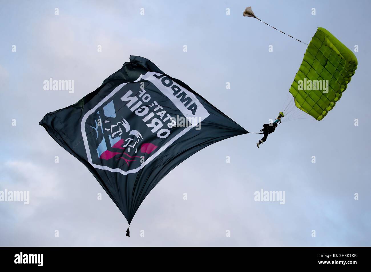 Skydriver with NRL State of Origin flag at the start of game one of the 2020 State of Origin