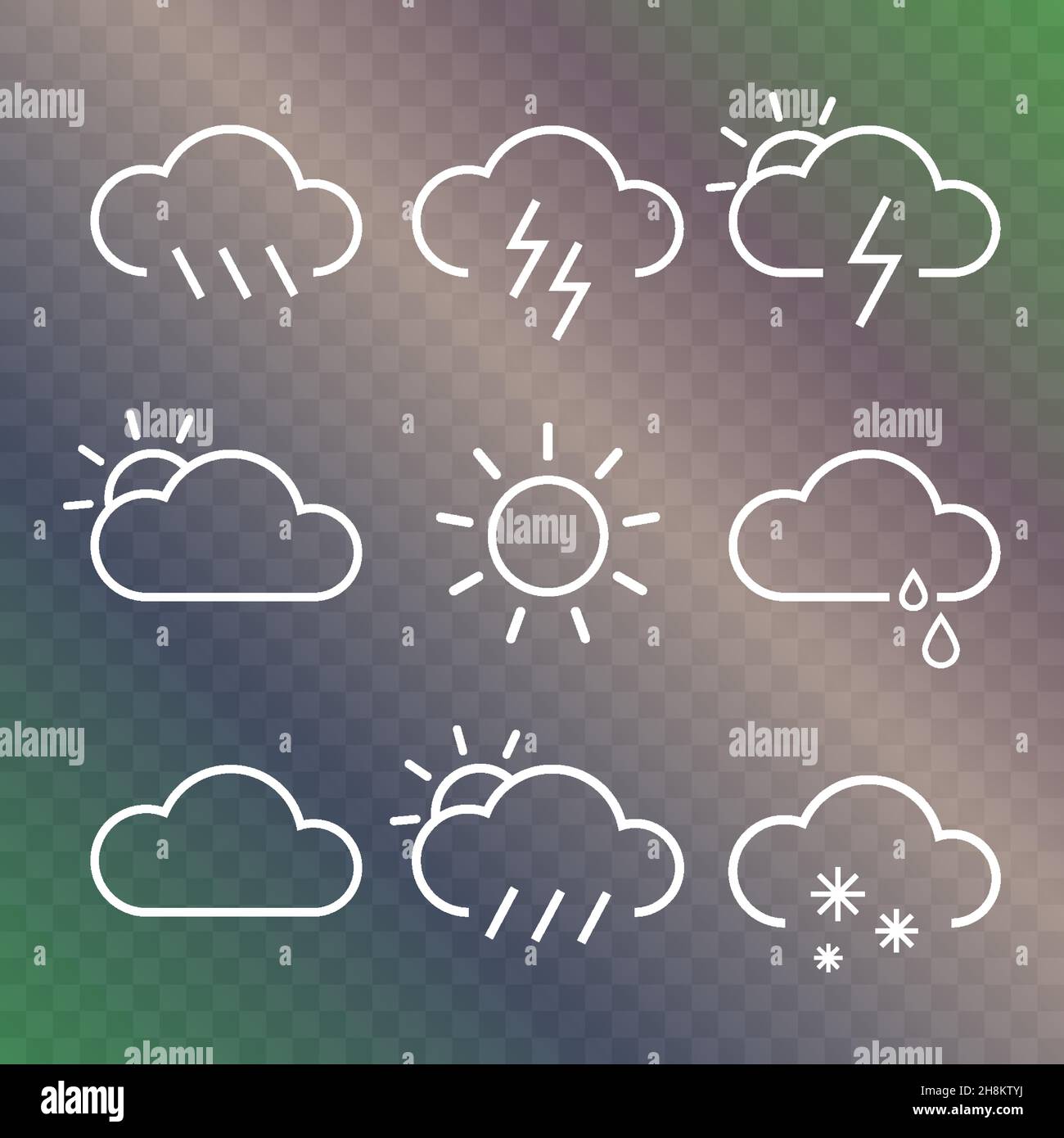 weather icons set, sign cloud with sun and lightning. Vector flat ...