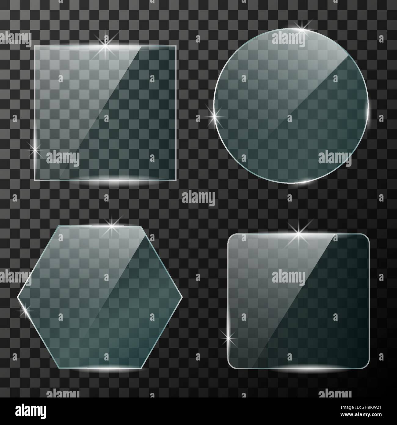 Glass plates, Set of different glass shapes, glass frames isolated on