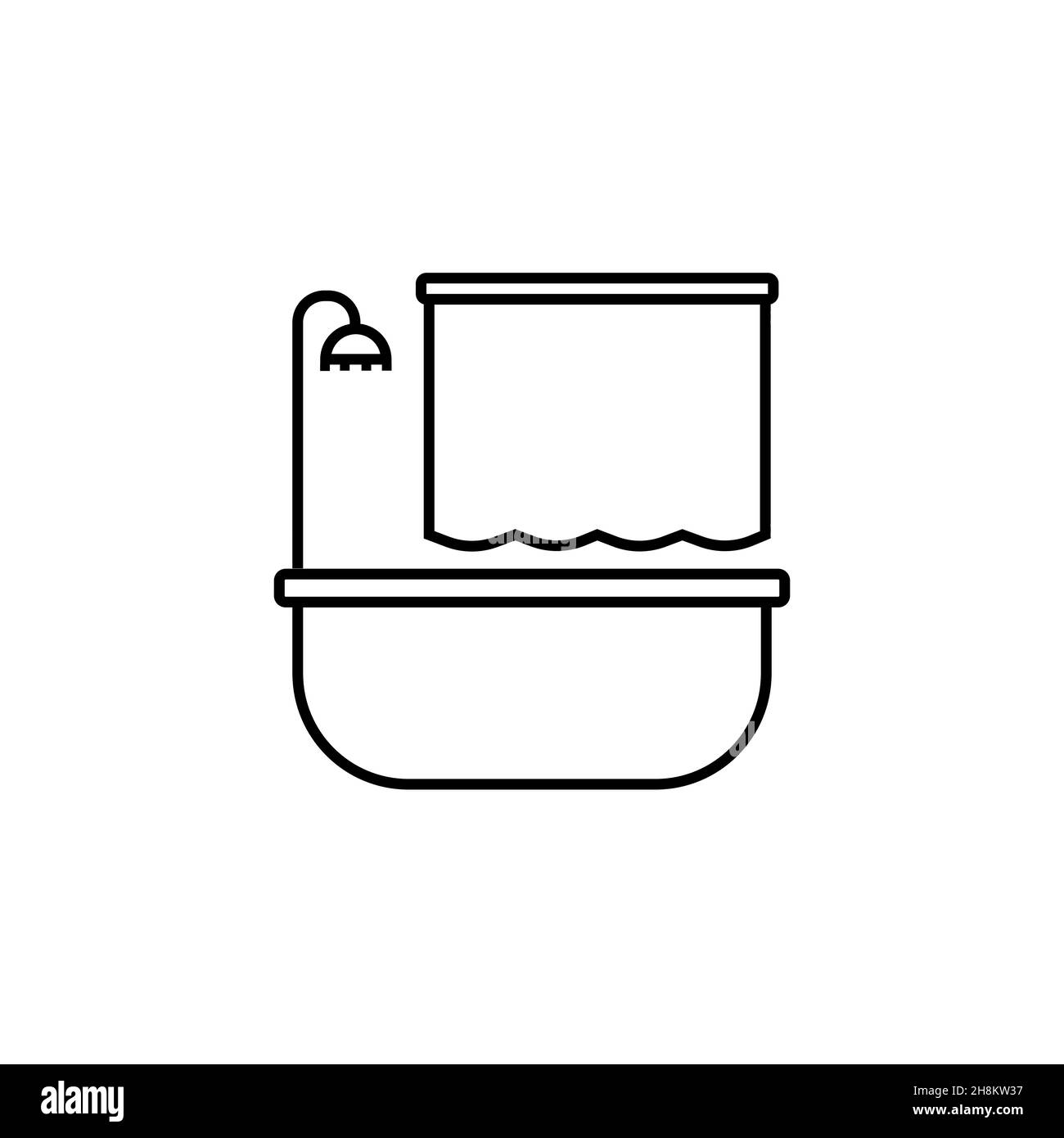 bathtub with curtain contour icon vector isolated on white background ...