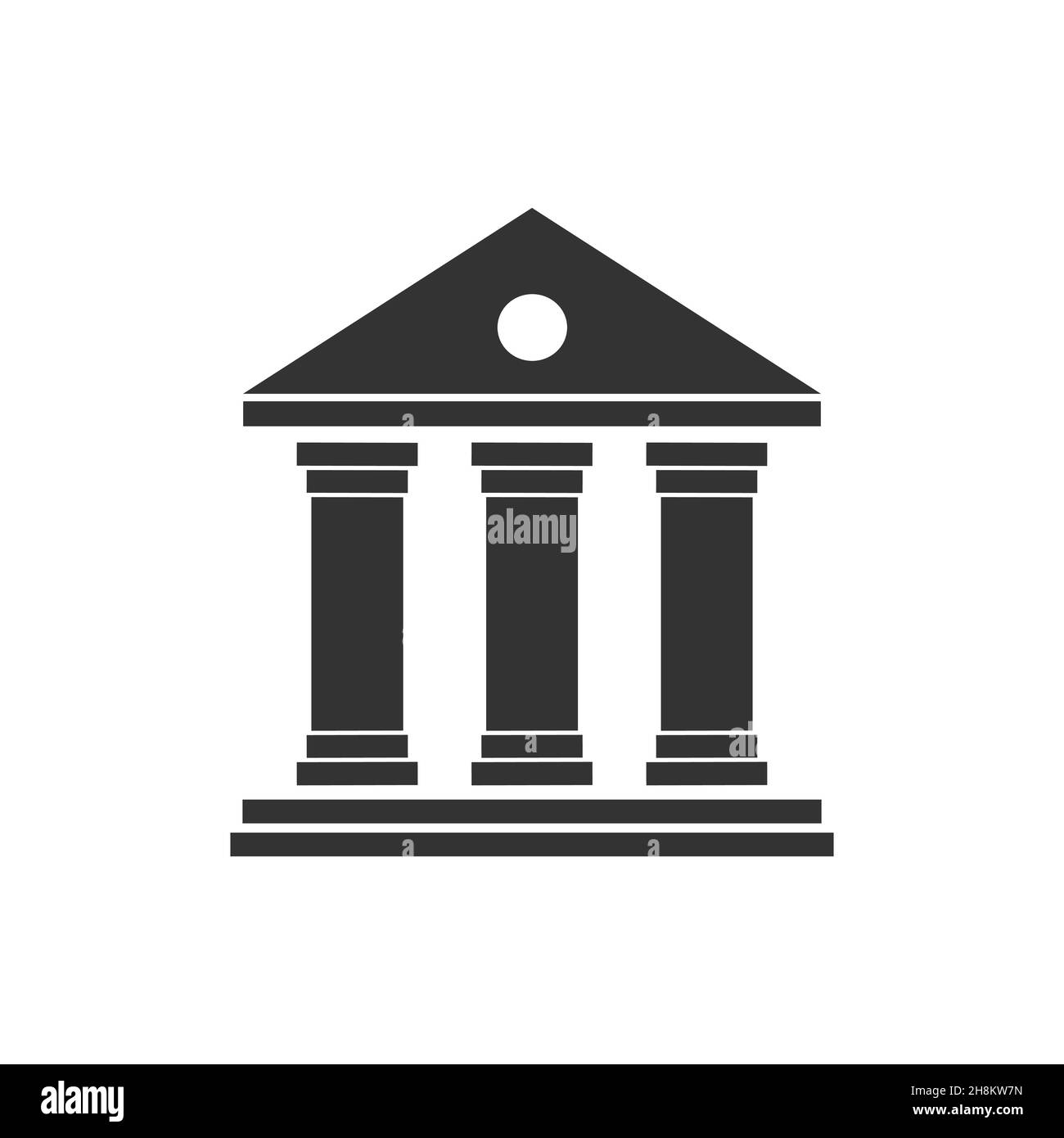 House with columns and flag icon. Building of government, embassy, official institution or establishment with flying banner. Vector Stock Vector