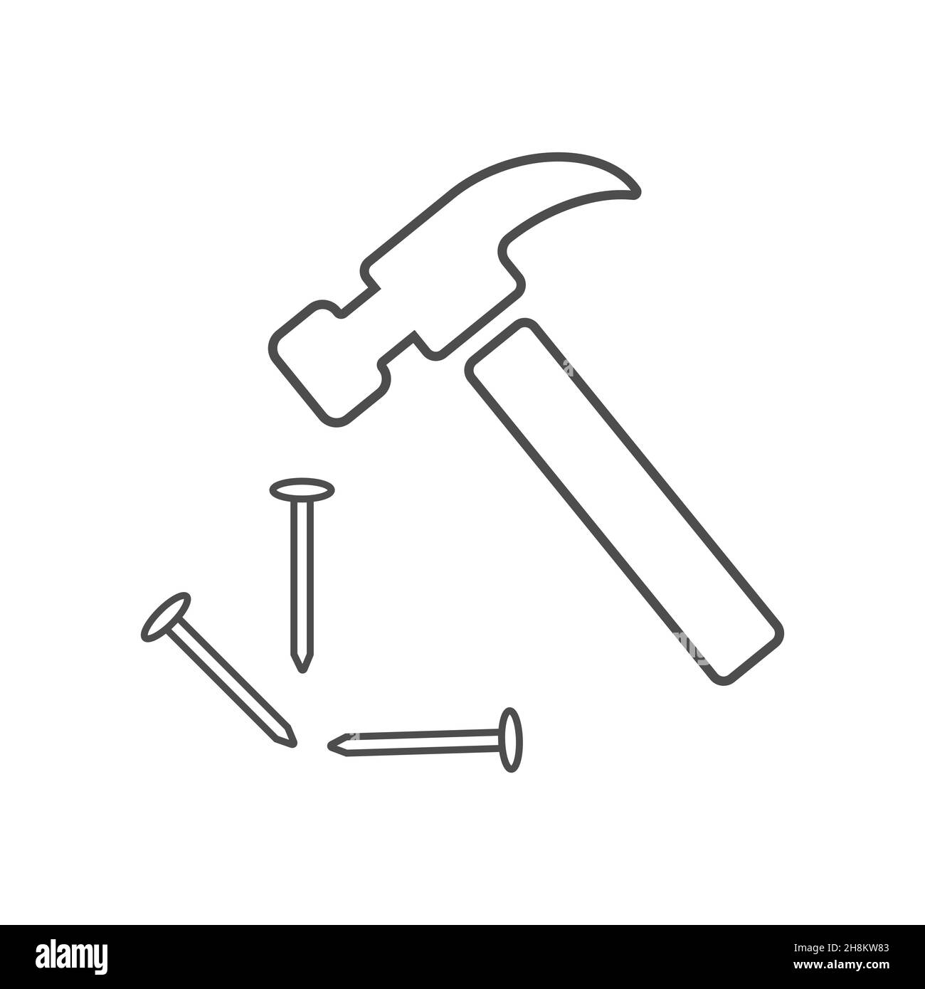 nail and hammer, vector sign isolated on white background Stock Vector