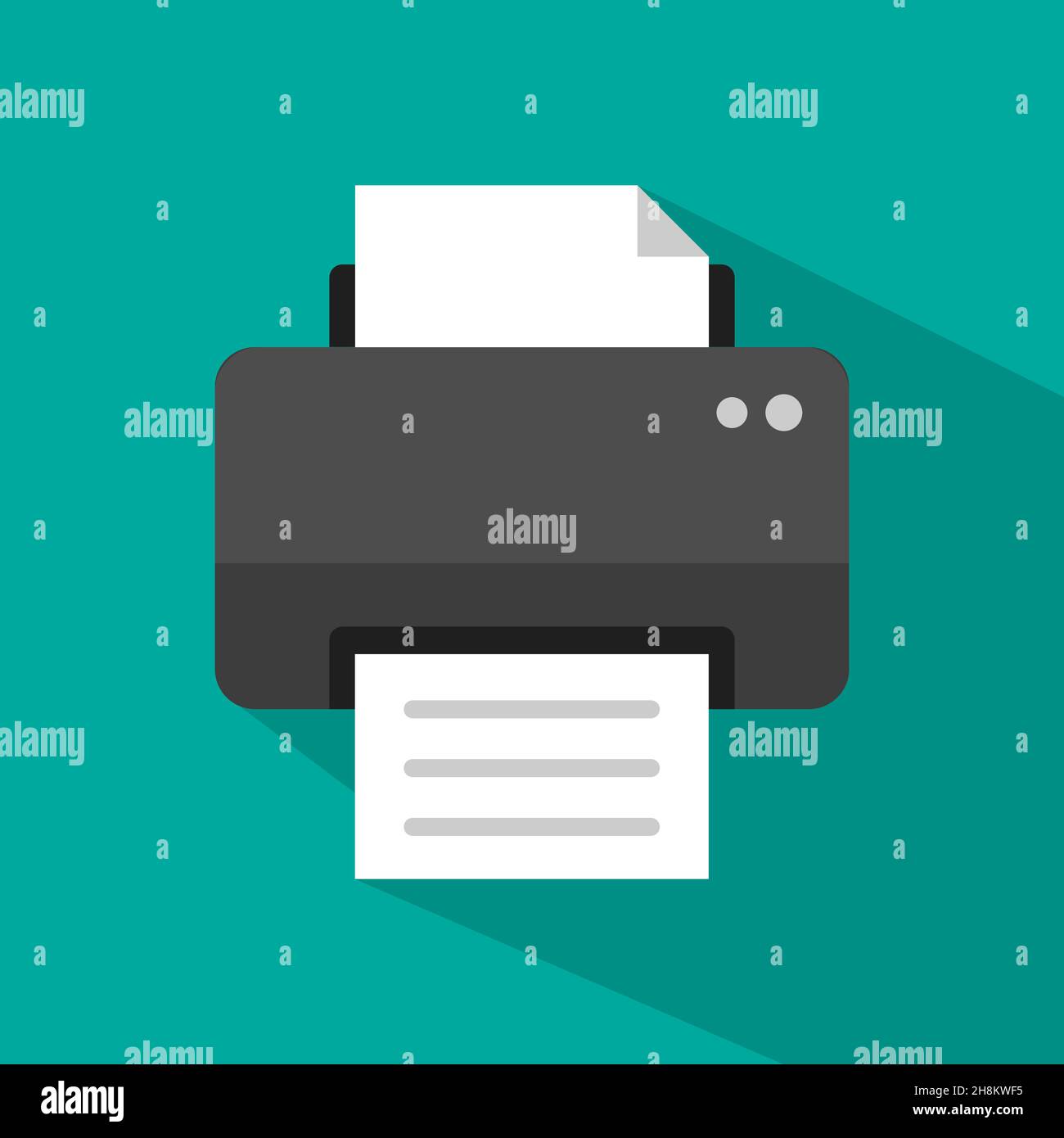 printer icon Flat design simple illustration with a long shadow Stock Vector