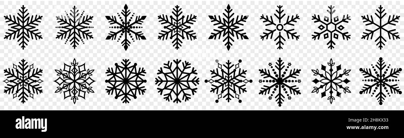 snowflake winter set of black isolated icon silhouette on transparent ...