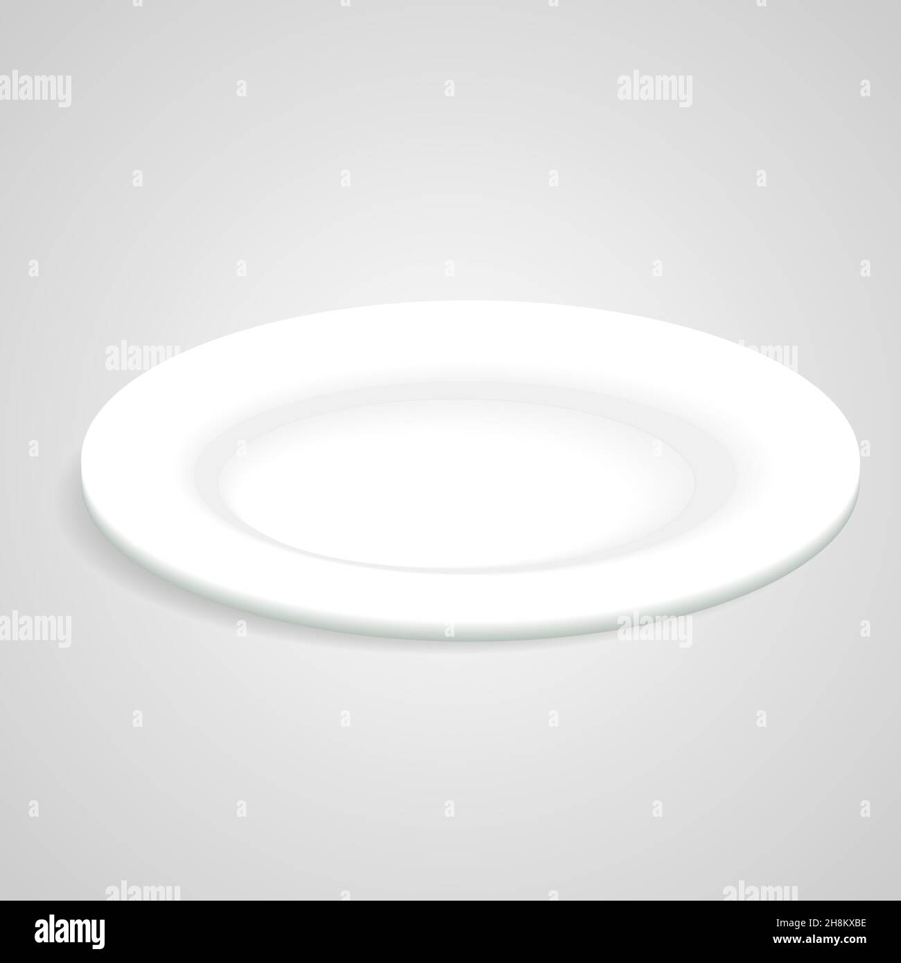 Empty white realistic dinner plate vector image on a gray background Stock Vector