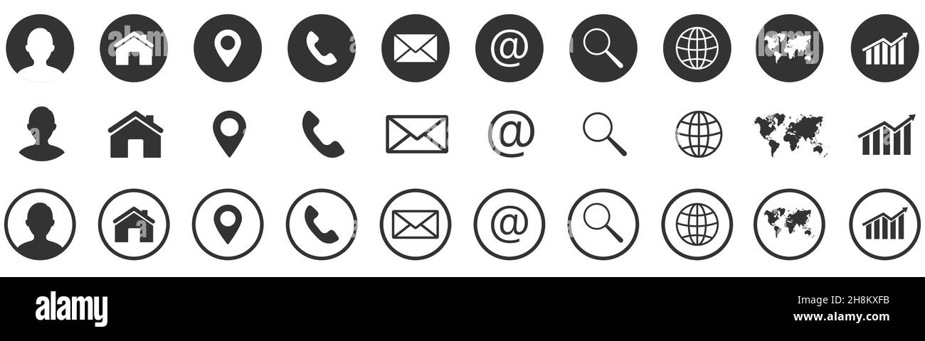 Contact us icons, set of website icons, vector. Communication symbol. Stock Vector