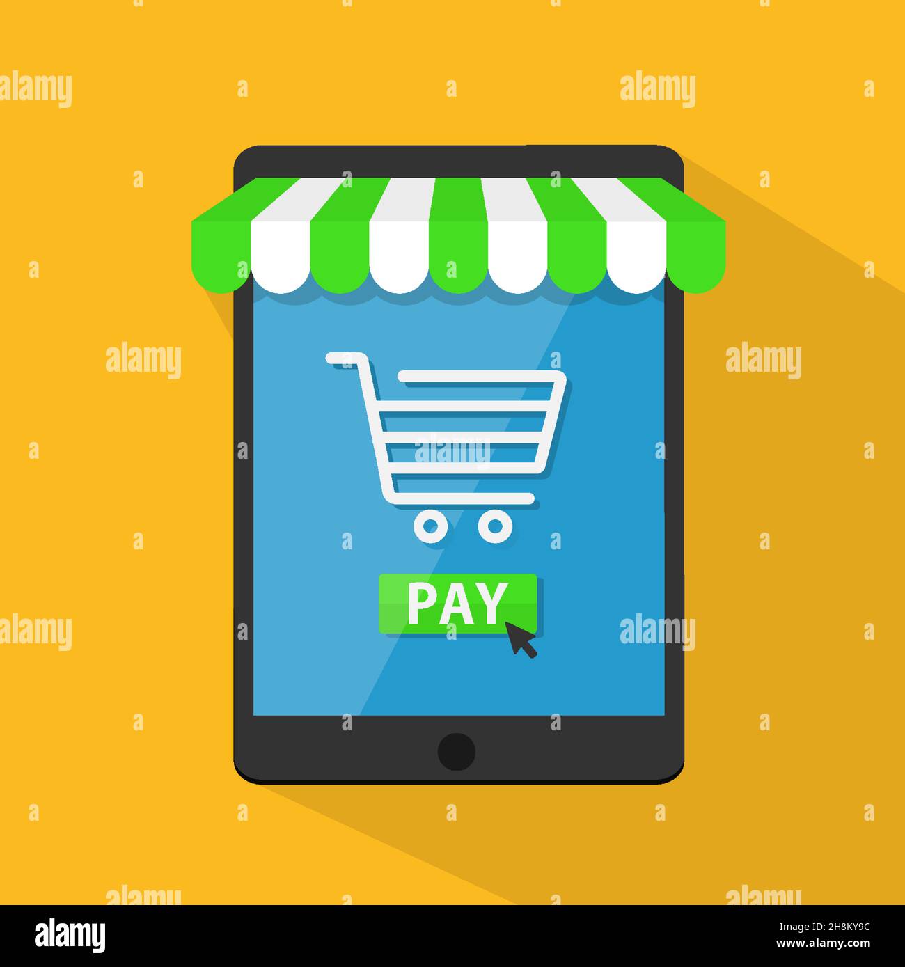 Buy online button on tablet pc realistic vector Stock Vector