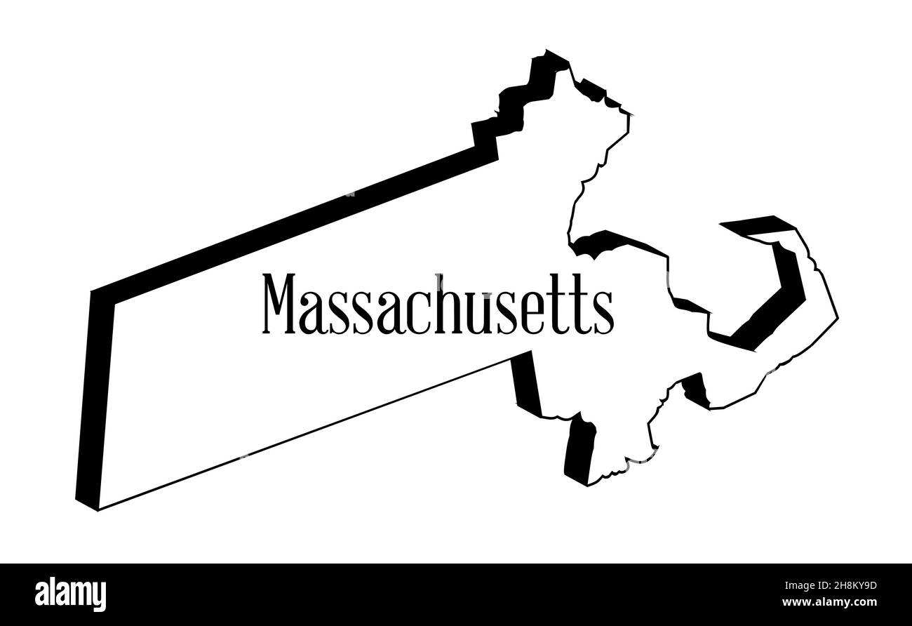 State map outline in 3Dof Massachusetts over a white background Stock Photo