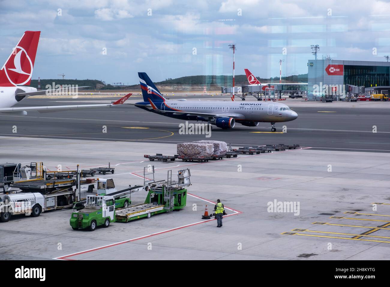 ISTANBUL, TURKEY - September 7, 2021: Aeroflot Airbus A320 taxis to teminal at Istanbul Airport. Aeroflot is the flag carrier and largest airline of Stock Photo