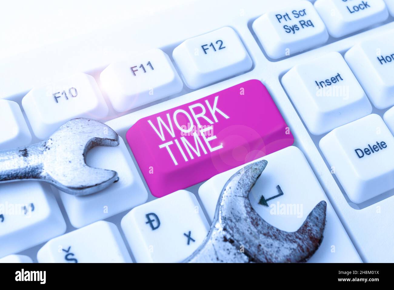 Sign displaying Work Time. Concept meaning period starts when temporary