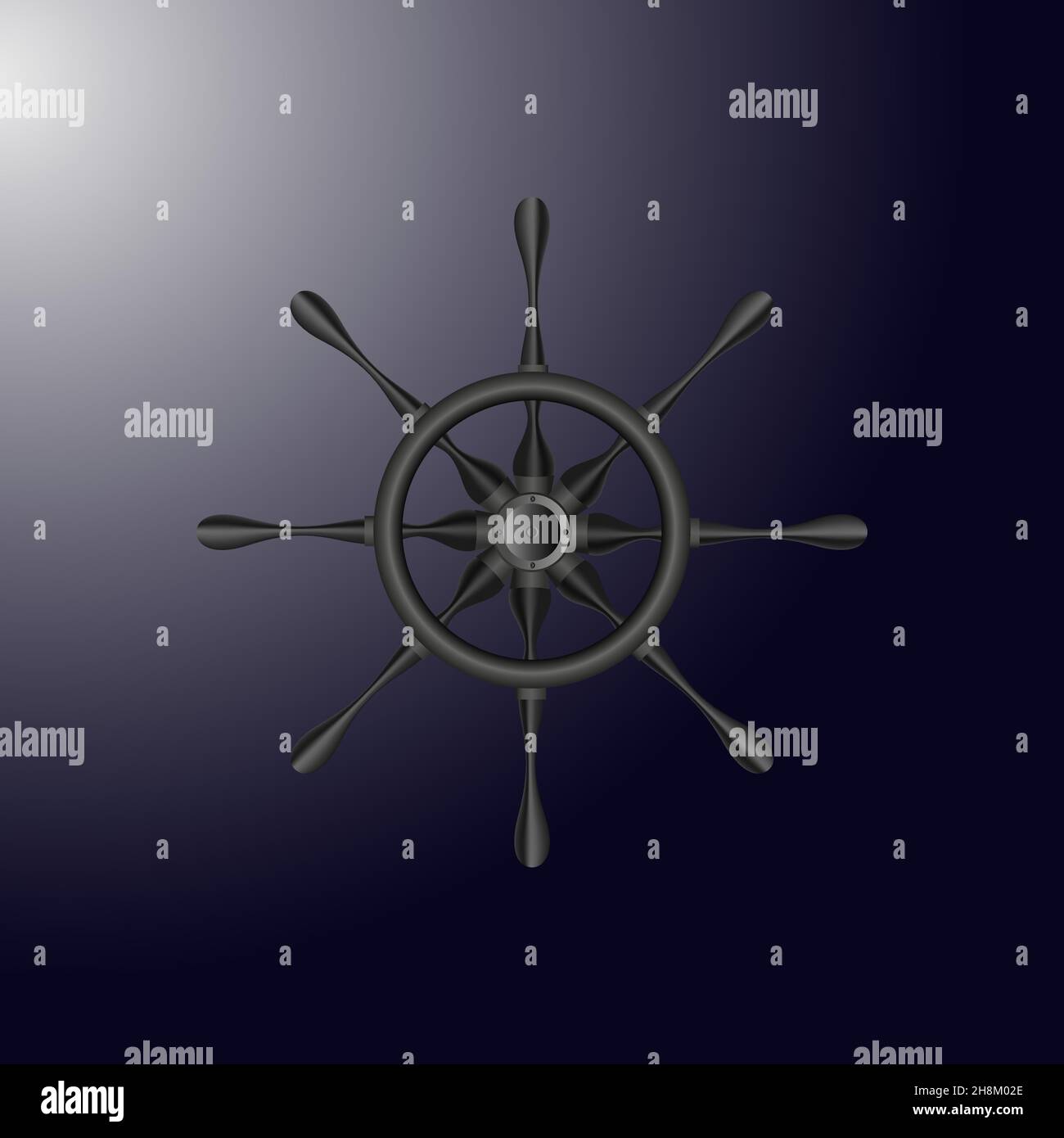 3D metal steering wheel ship on a dark blue background vector image ...