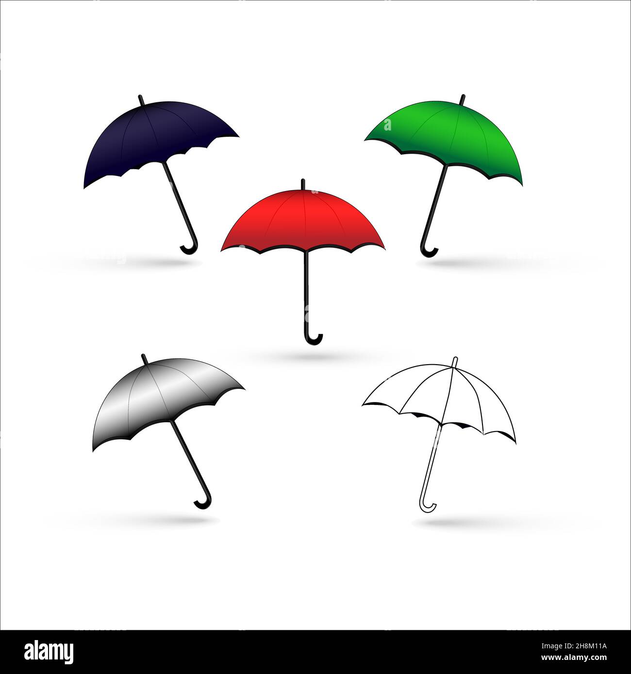 Multicolored umbrellas with shadow, vector image isolated on white ...