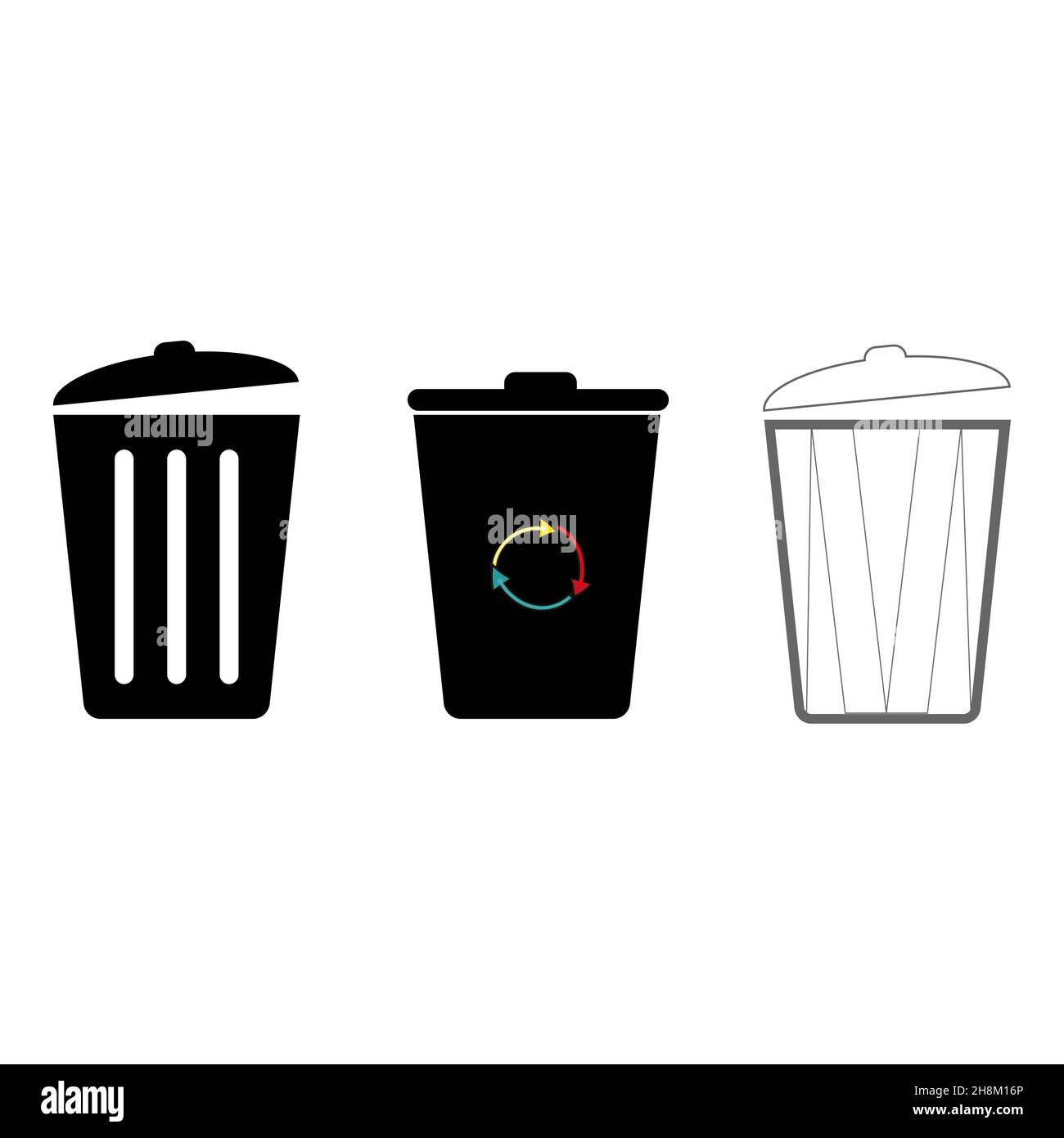 Trash cans set, flat vector illustration isolated on white background Stock Vector