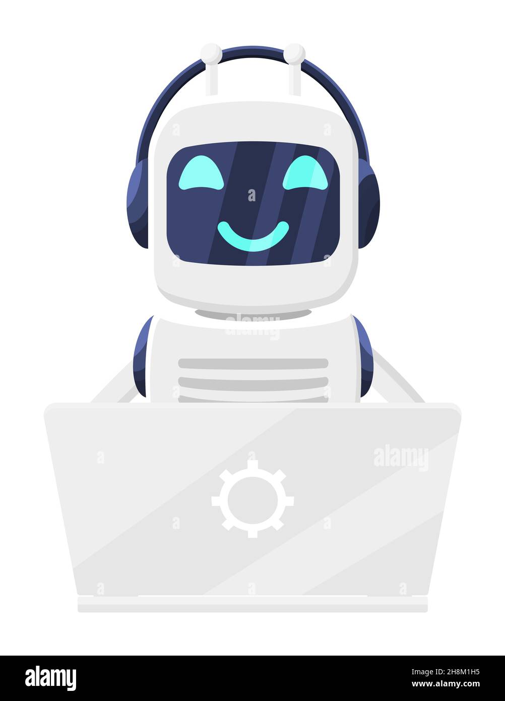 Robot Using Laptop Isolated on White Stock Vector Image & Art - Alamy