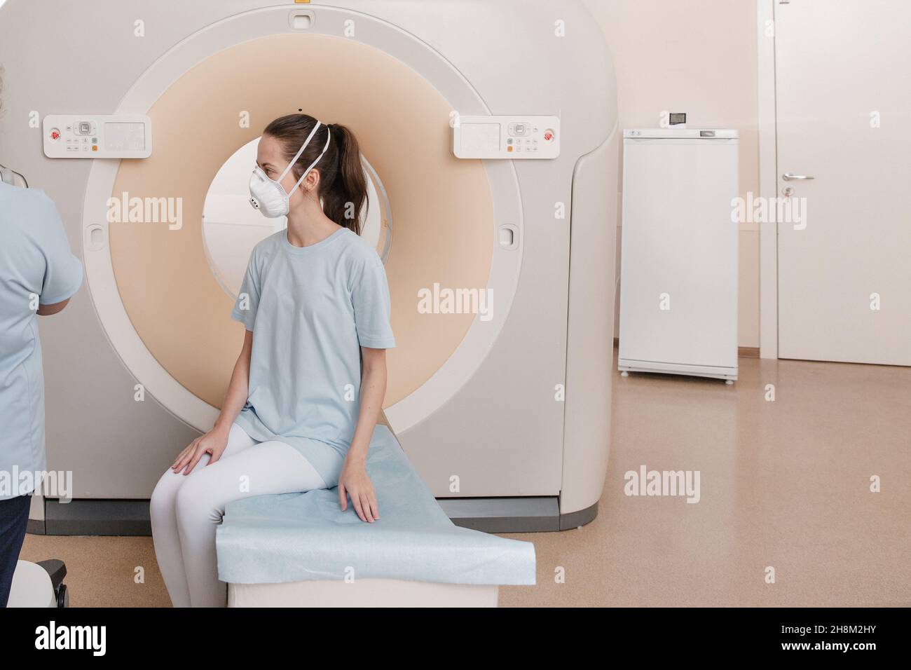Medical CT or MRI Scan with a patient in the modern hospital laboratory. Interior of radiography department. Technologically advanced equipment in Stock Photo