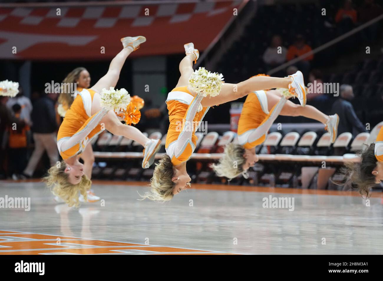 October 30, 2021: Tennessee Volunteers cheerleaders perform during the NCAA basketball game between the University of Tennessee Volunteers and the Presbyterian College Blue Hose at Thompson-Boling Arena in Knoxville TN Tim Gangloff/CSM Stock Photo