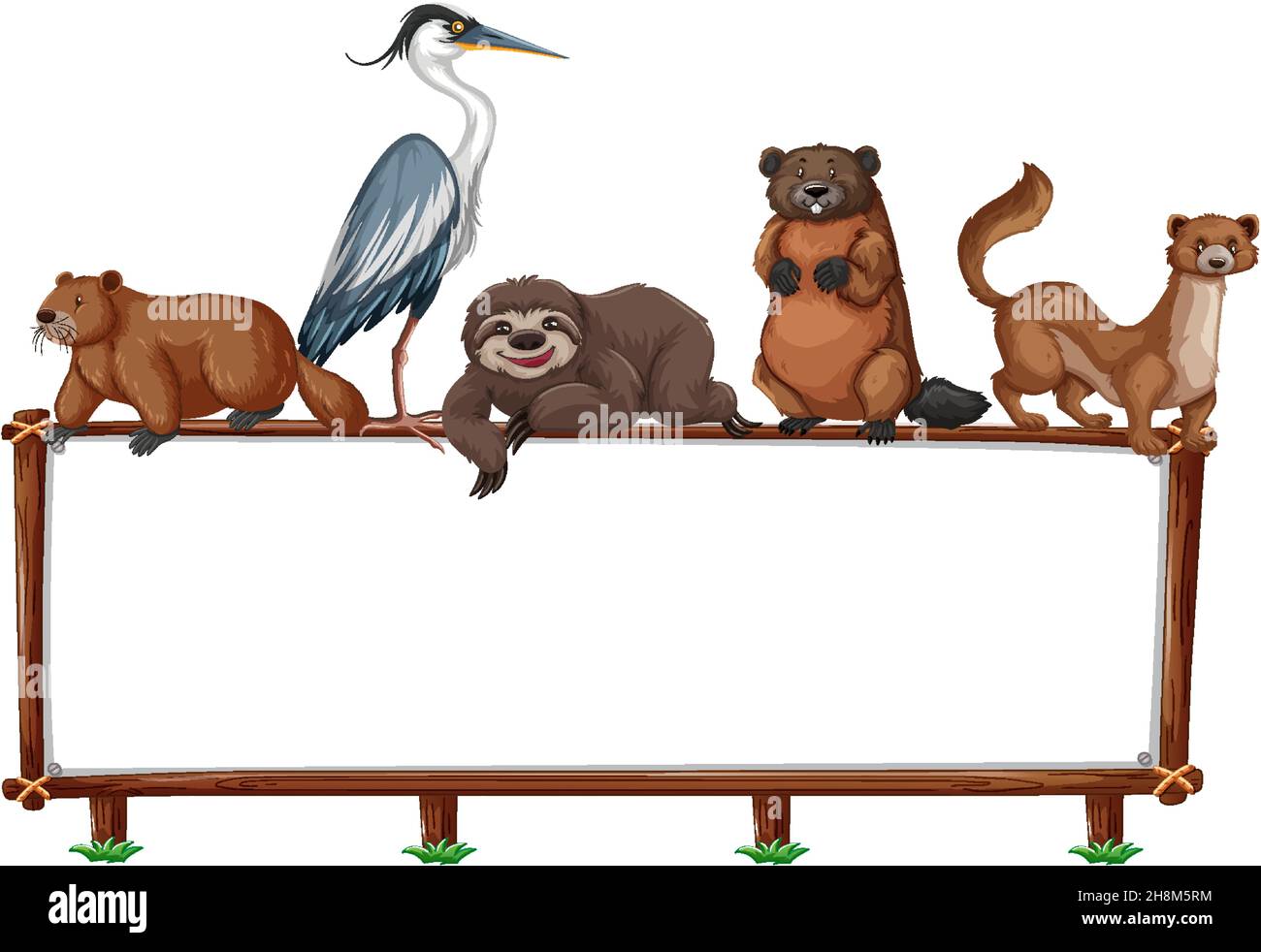 Empty banner with wild animals on white background illustration Stock Vector