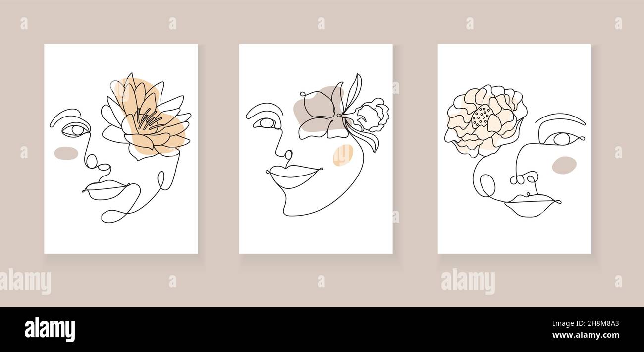 Beautiful woman profile botanical boho illustration print. Vector