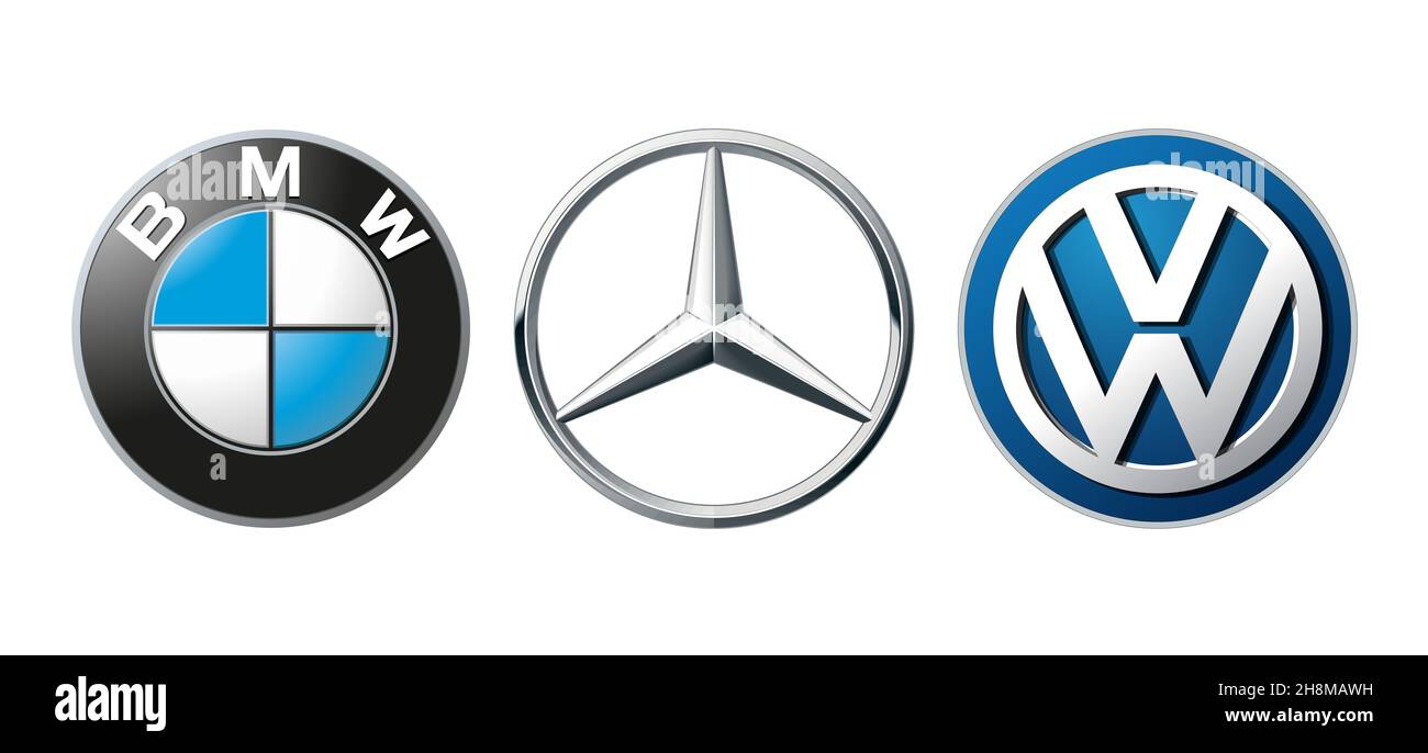 Kiev, UKRAINE - November 12, 2021: Logos collection of 3 car brands, on white Stock Photo