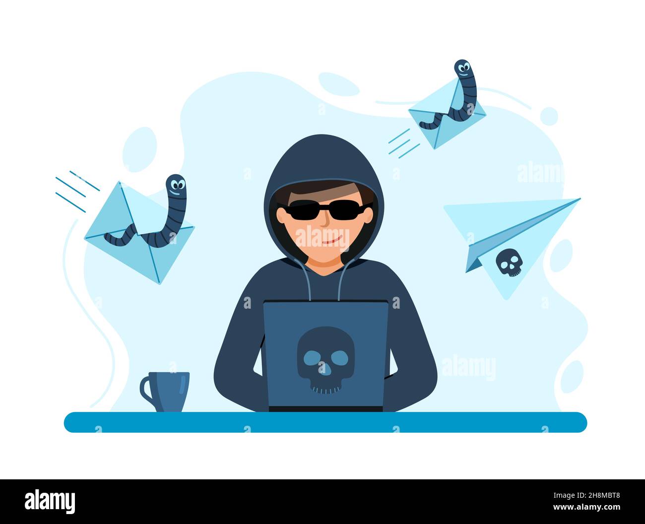 Hacker attack and web security concept. online scam and steal. Stock Vector