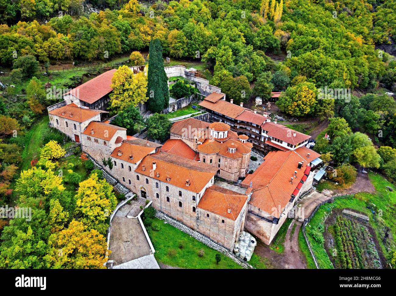 Saint Vissarion (Dousikou) monastery, close to Pyli town, Trikala, Thessaly, Greece. Stock Photo