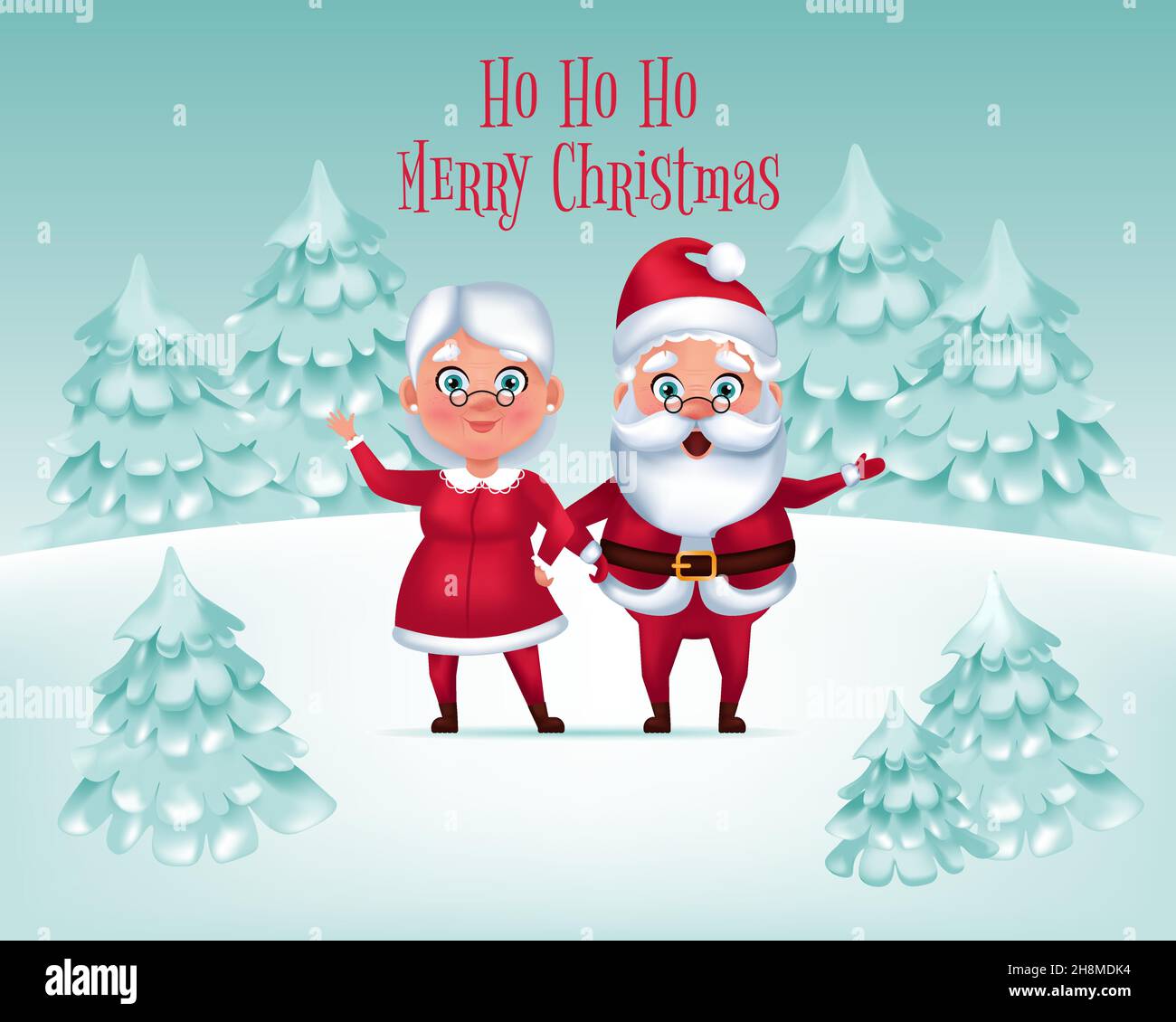 Ho ho ho merry christmas santa claus mrs claus on winter snow