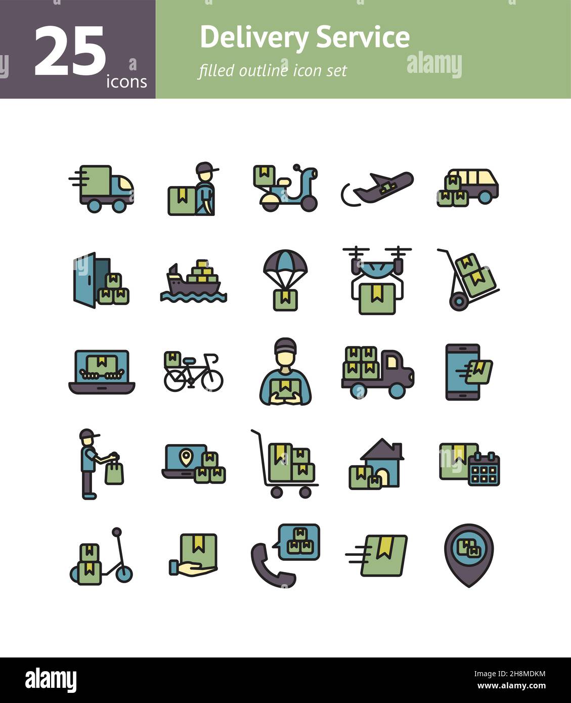 Delivery Service filled outline icon set. Vector and Illustration. Stock Vector