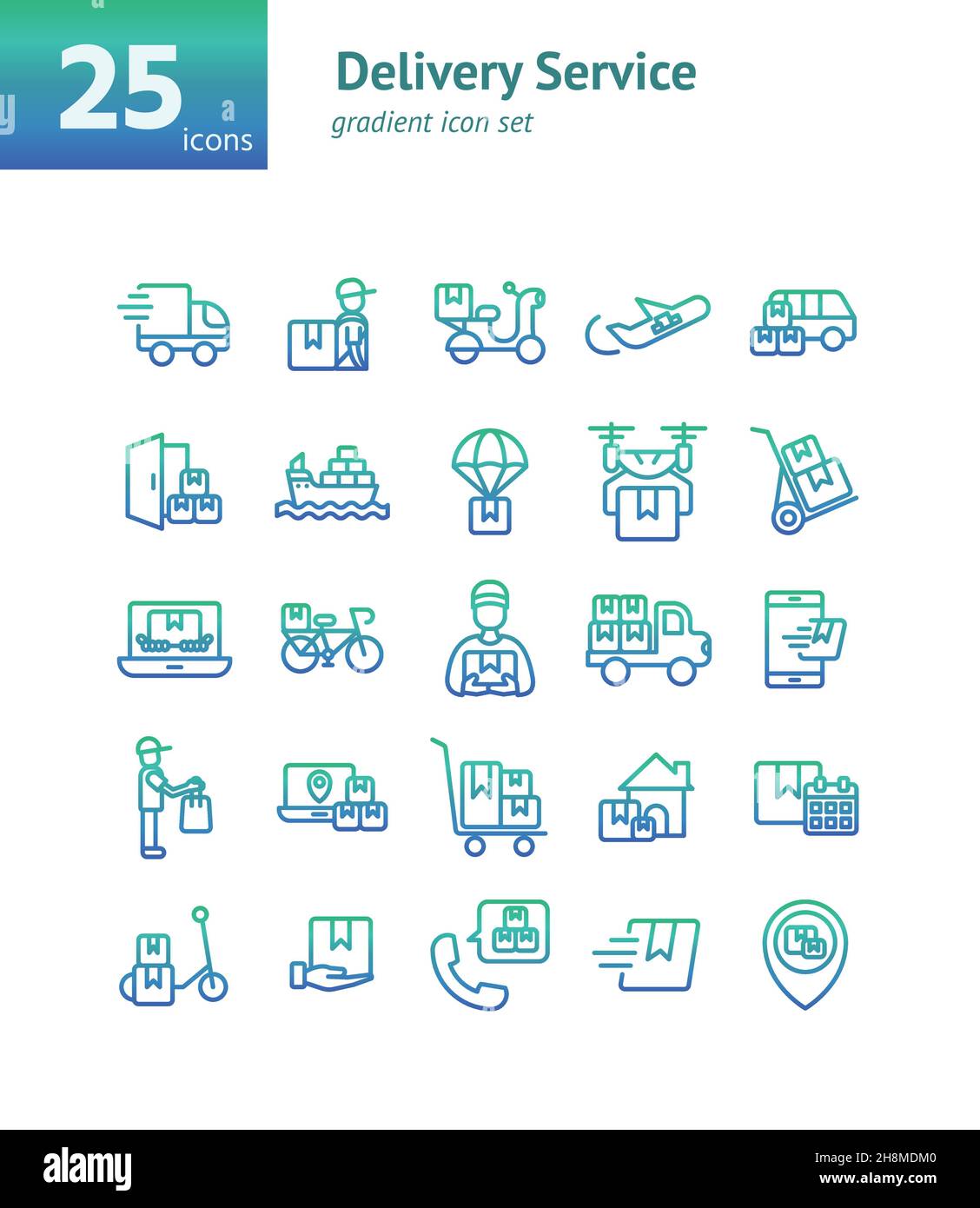 Delivery Service gradient icon set. Vector and Illustration. Stock Vector