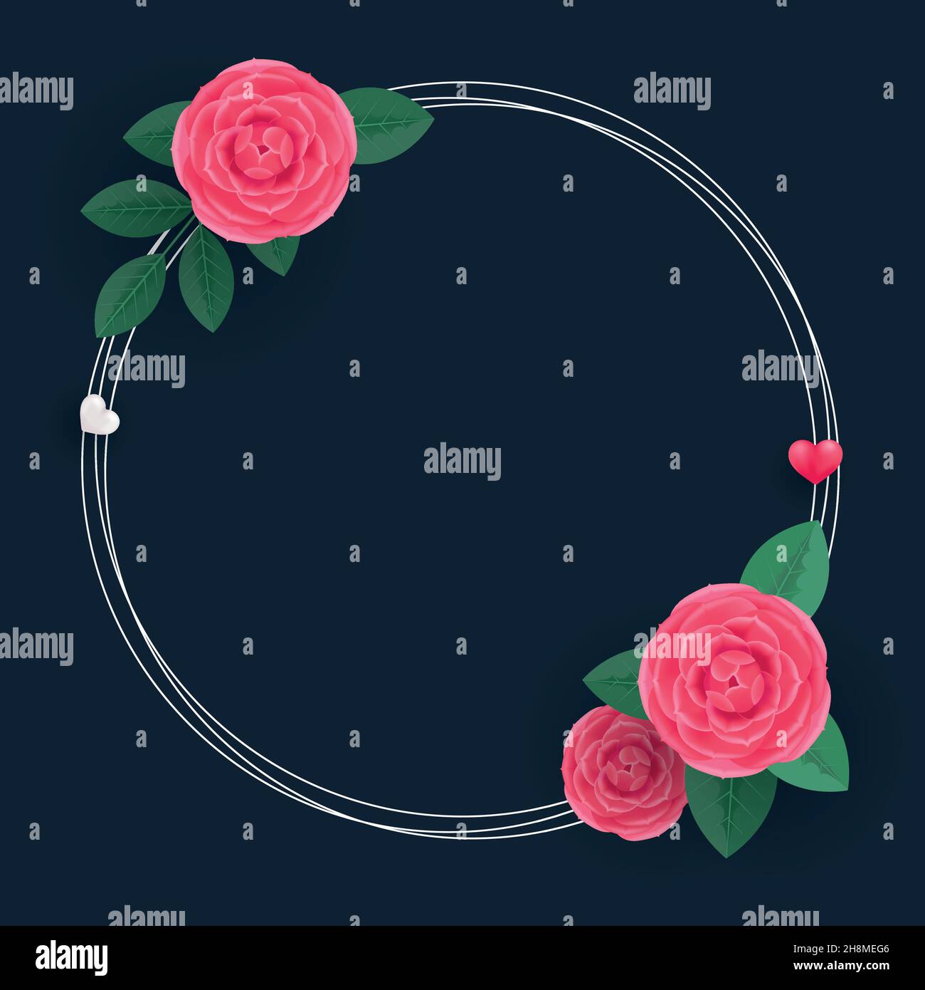 Floral round frame with beautiful rose flowers. Vector isolated