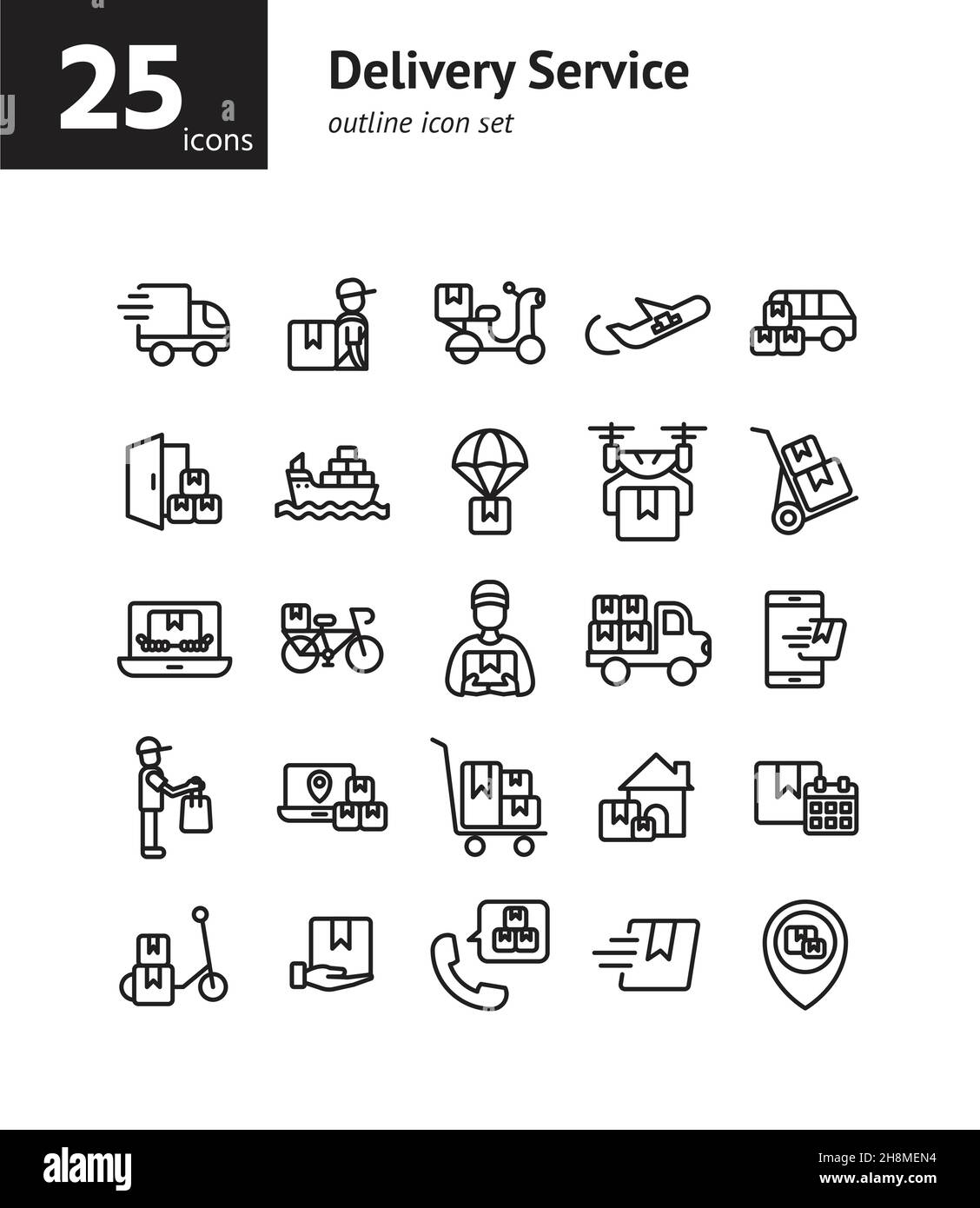 Delivery Service outline icon set. Vector and Illustration. Stock Vector