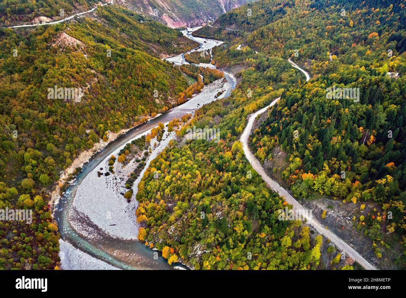 Somewhere in Aspropotamos region (close to Alekos bridge), Trikala, Thessaly, Greece. Aspropotamos is also known as Acheloos river. Stock Photo