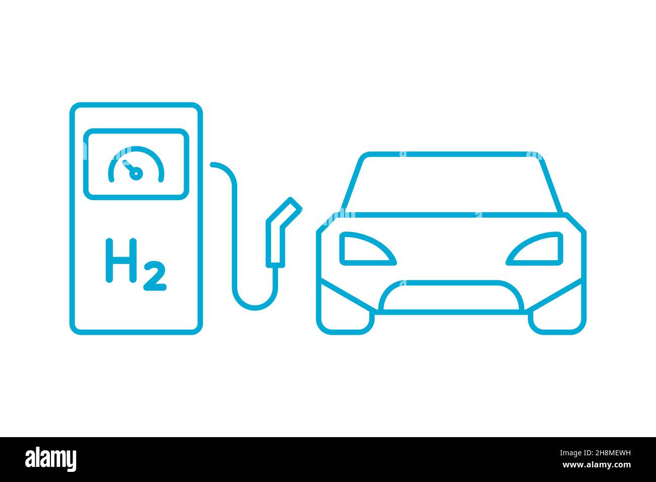 Fuel cell car at the hydrogen filling station line icon. H2 fuel gas