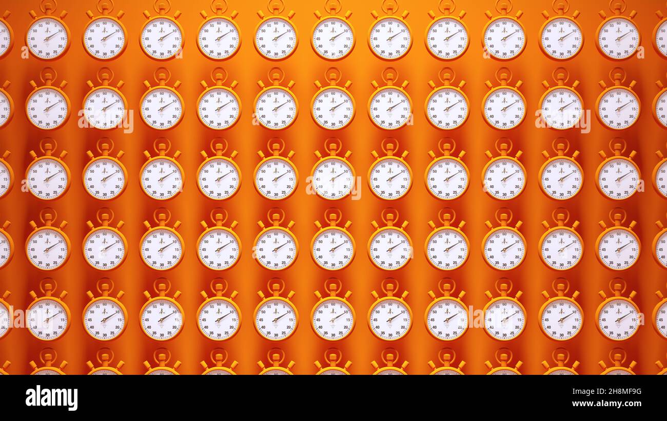 Orange Stopwatch Style Pattern Time Clock Alarm Watch White Face Timer Orange Background 3d illustration render Stock Photo