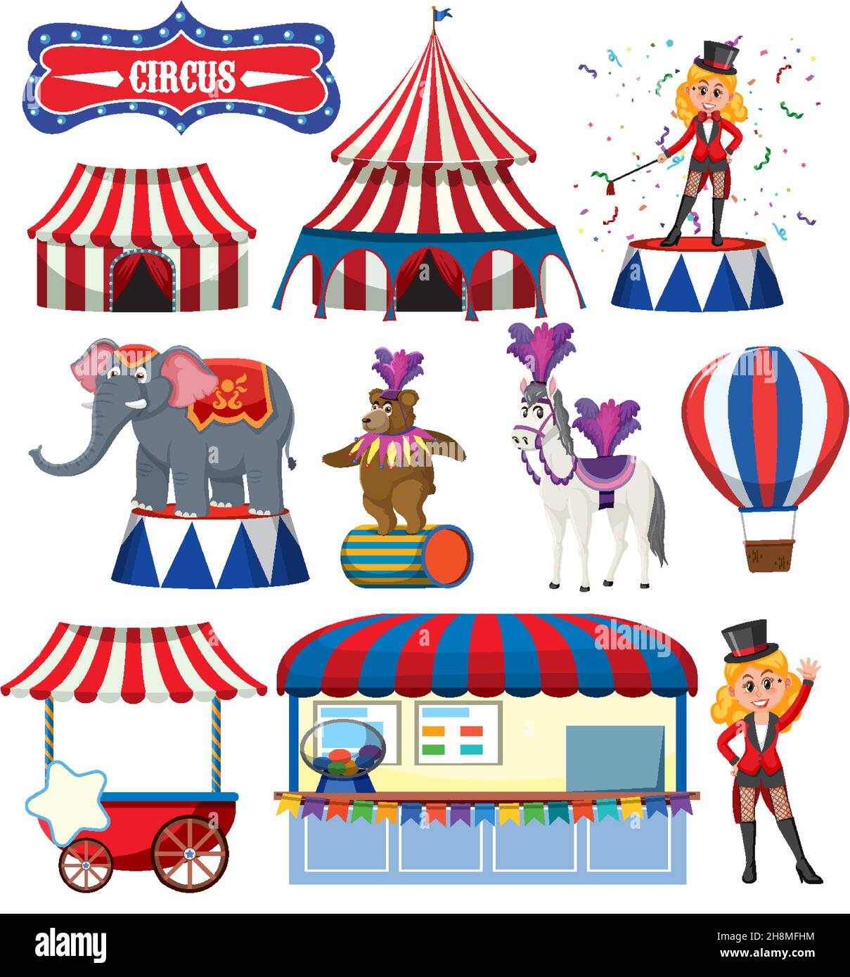 Set of amusement park elements isolated illustration Stock Vector Image ...
