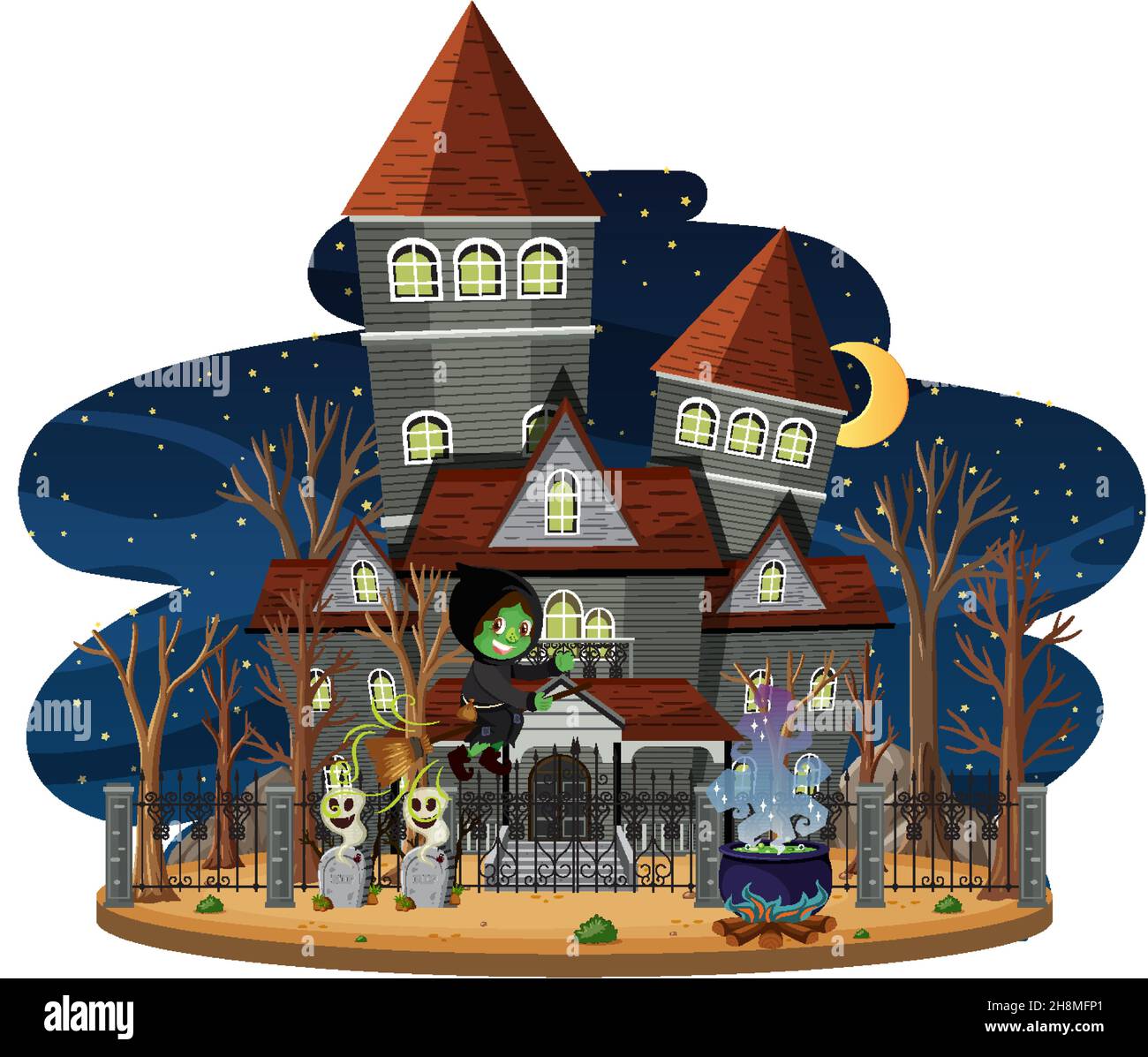 Haunted house at night scene illustration Stock Vector Image & Art - Alamy