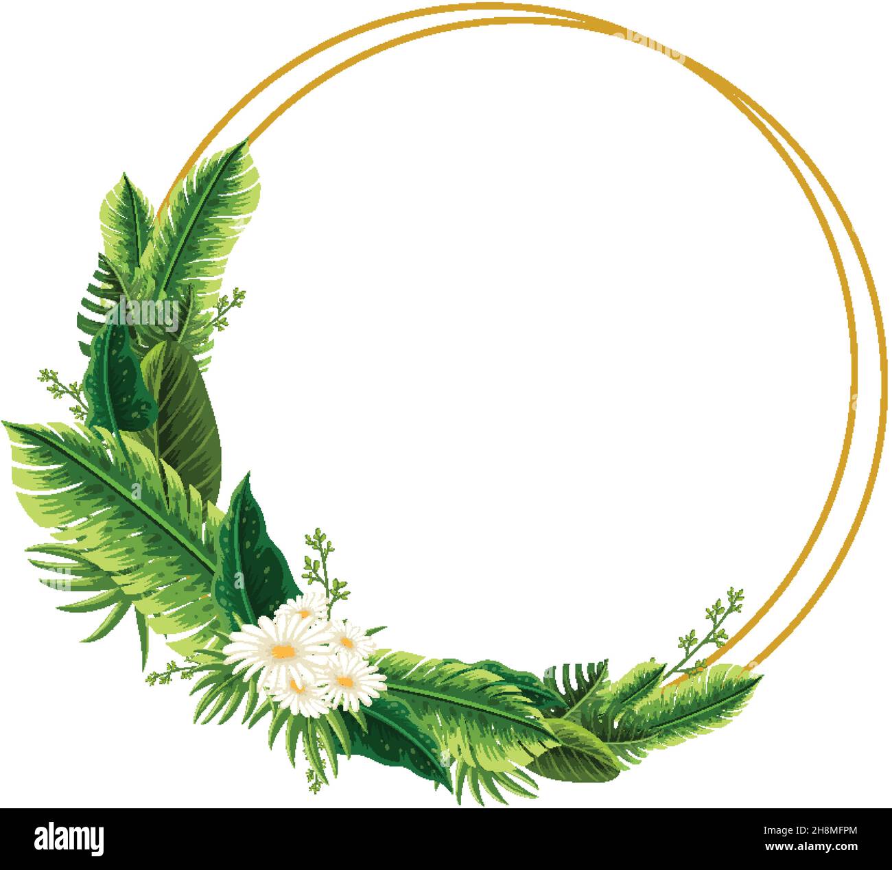 Round frame with tropical green leaves illustration Stock Vector Image ...