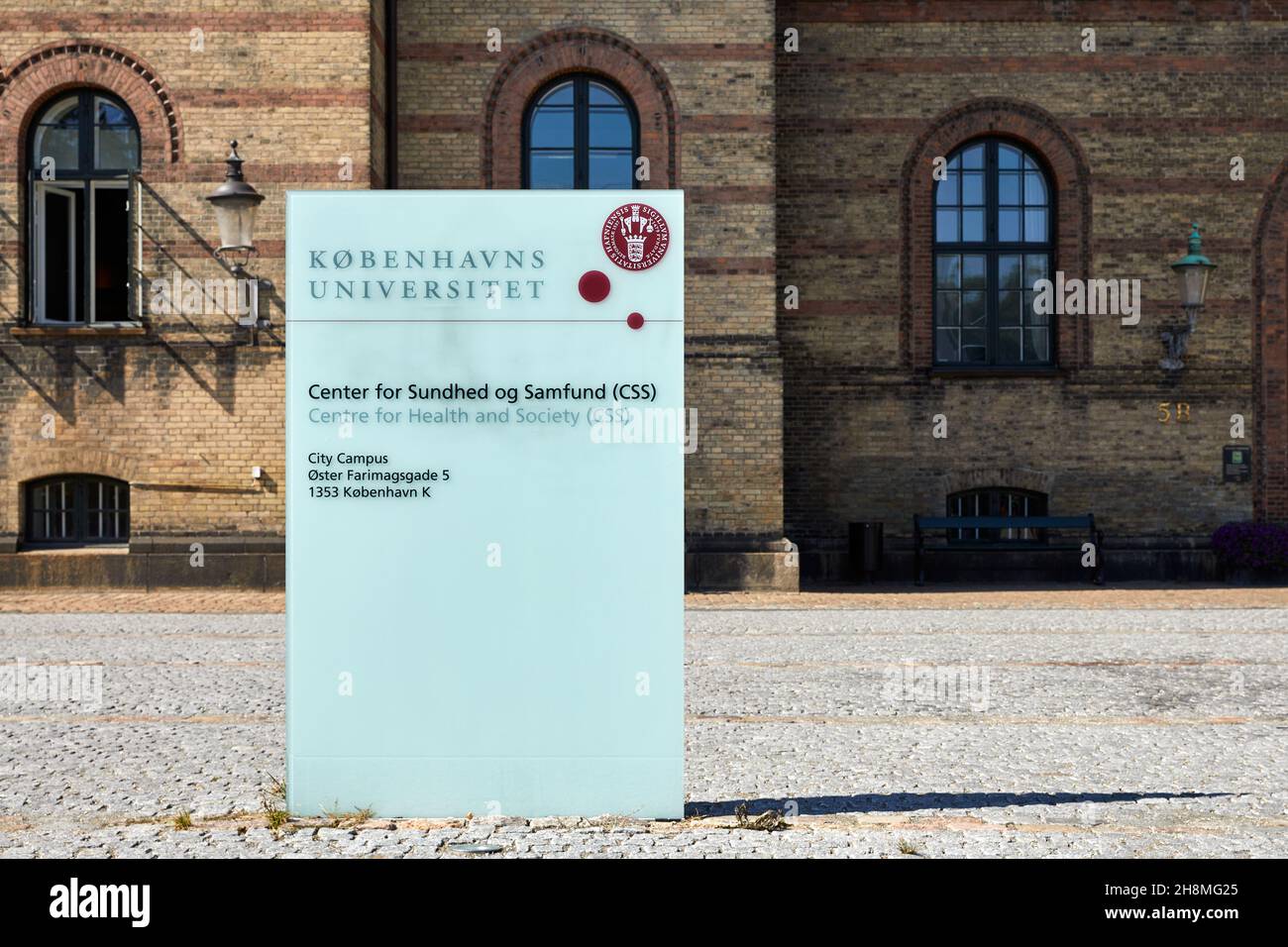 Centre for Health and Society (CSS), City Campus, University of Copenhagen, sign, Oester Farimagsgade, Copenhagen, Denmark Stock Photo
