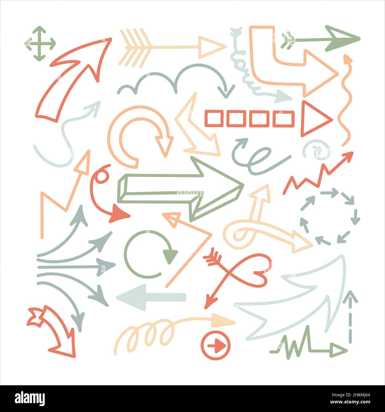 Doodle vector arrows set. Hand drawn business icons. Sketching ...