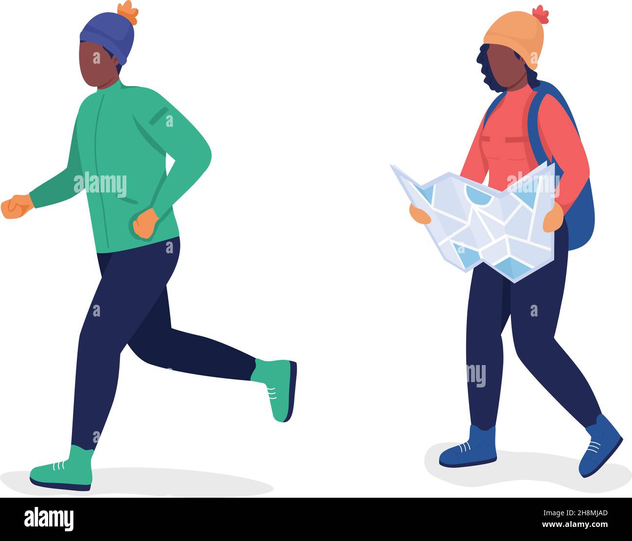 Trekking people semi flat color vector character set Stock Vector