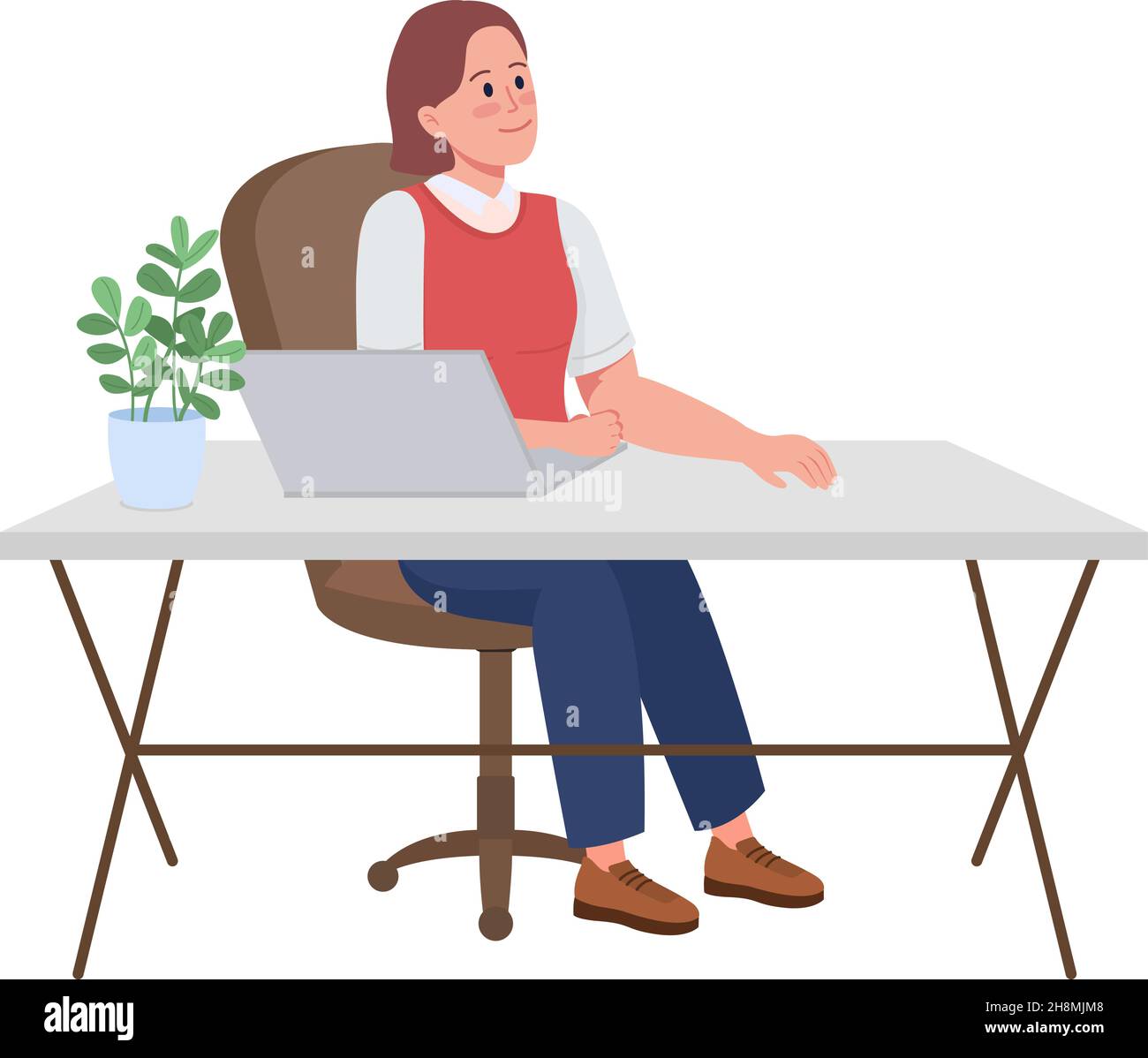 Employee at desk semi flat color vector character Stock Vector