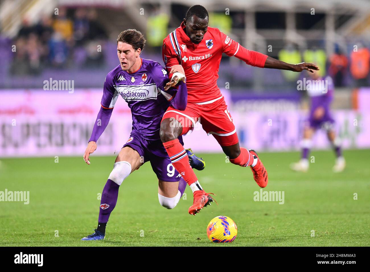 Florence, Italy. 21st Mar, 2021. Dusan Vlahovic (ACF Fiorentina) during ACF  Fiorentina vs AC Milan, Italian football Serie A match in Florence, Italy,  March 21 2021 Credit: Independent Photo Agency/Alamy Live News