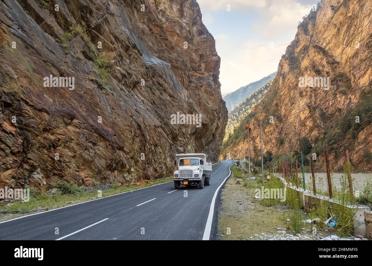 National highway road with scenic Himalaya mountain landscape at Himachal Pradesh India Stock Photo