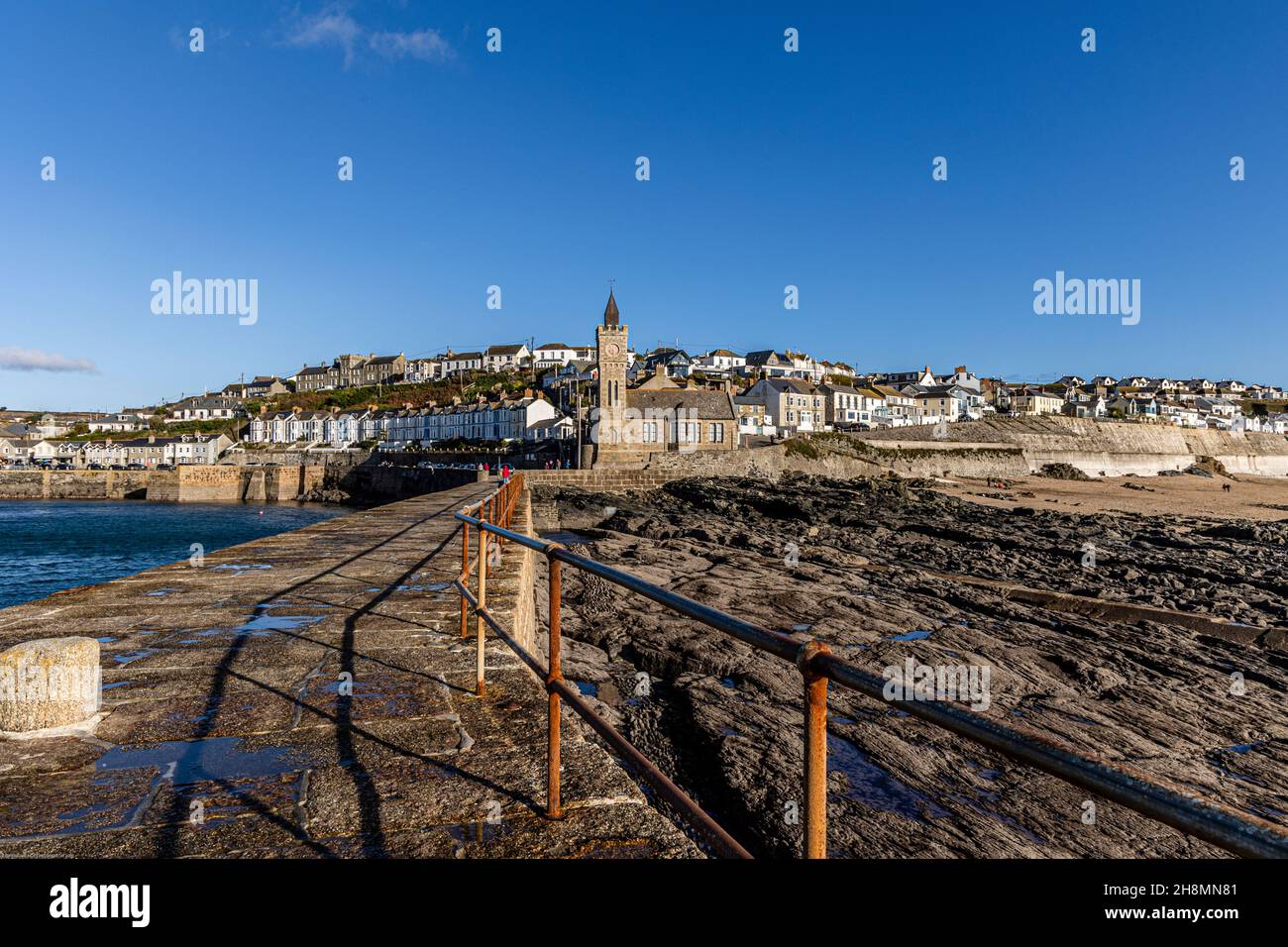 Winter Sun at Porthleven Harbour, Cornwall Stock Photo