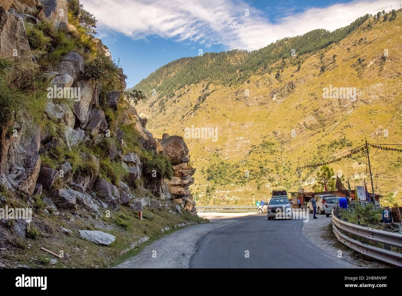 National highway road with scenic Himalaya mountain landscape at Himachal Pradesh India Stock Photo