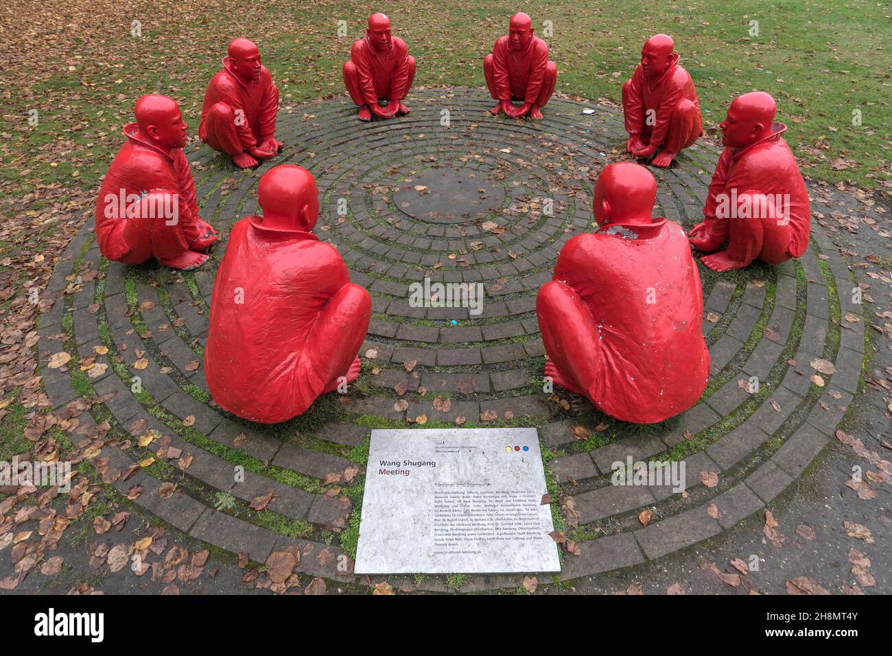 Meeting, a sculpture group by the Chinese artist Wang Shugang, Bamberg, Upper Franconia, Bavaria, Germany Stock Photo