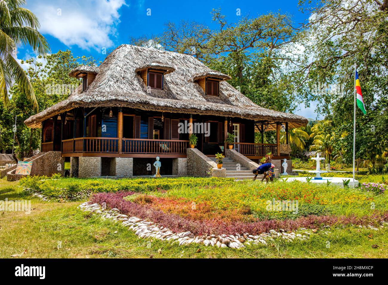 Plantation House, oldest example of French colonial architecture, L'Union Estate, Granite Island, La Digue, Seychelles, La Digue, Seychelles Stock Photo