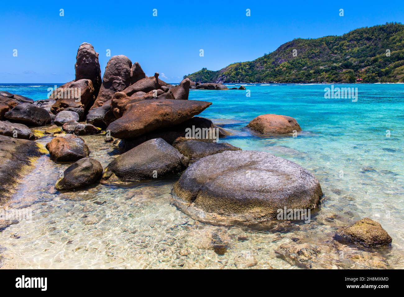 Anse Forbans beach with granite rocks, Mahe, Seychelles, Mahe, Seychelles Stock Photo